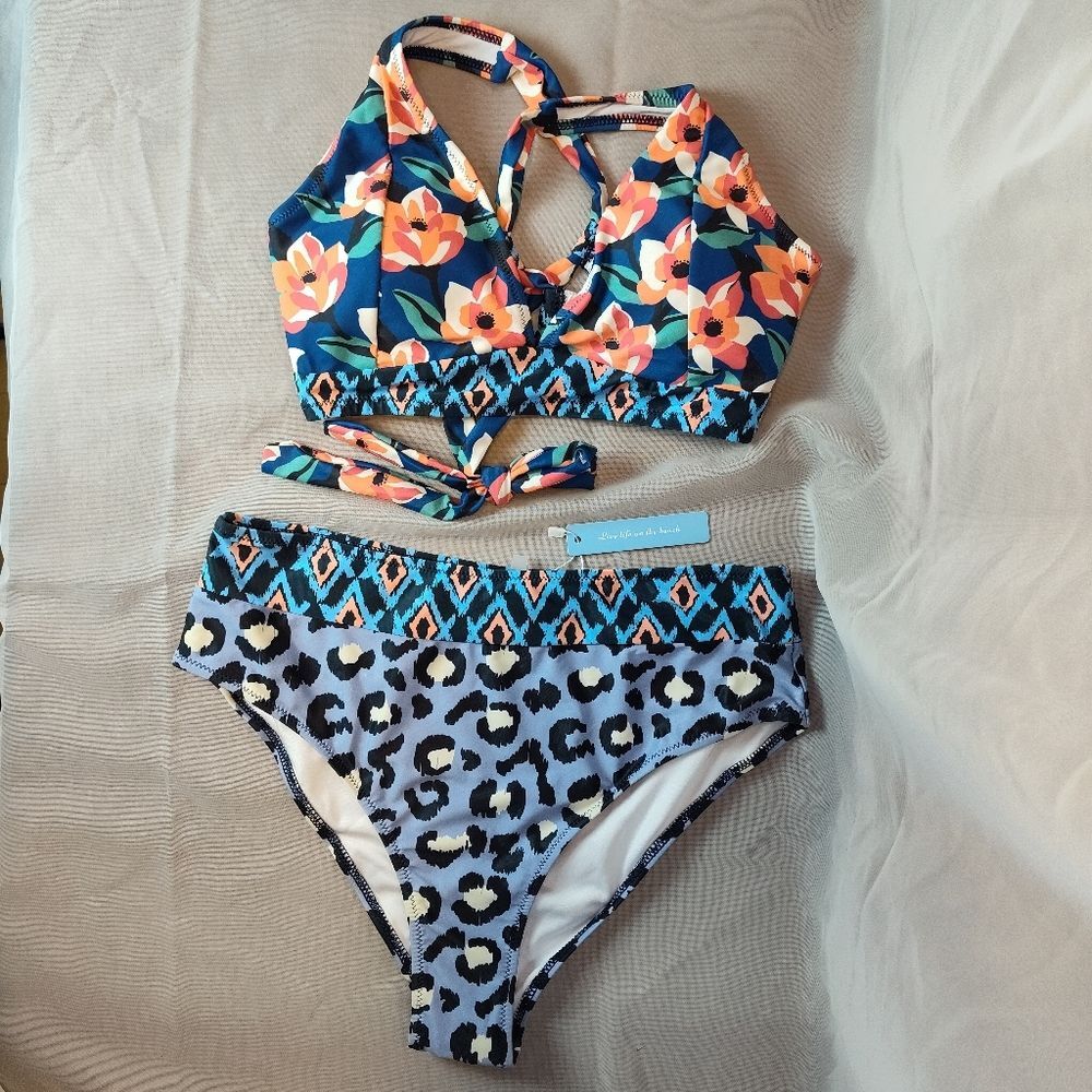 Live Life On The Beach Bikini Large Colorful Floral Animal Print Geometric NEW